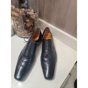 Santoni Fatte A Mano Men's Oxfords Dress Shoes Black 9.5 F Handmade in Italy